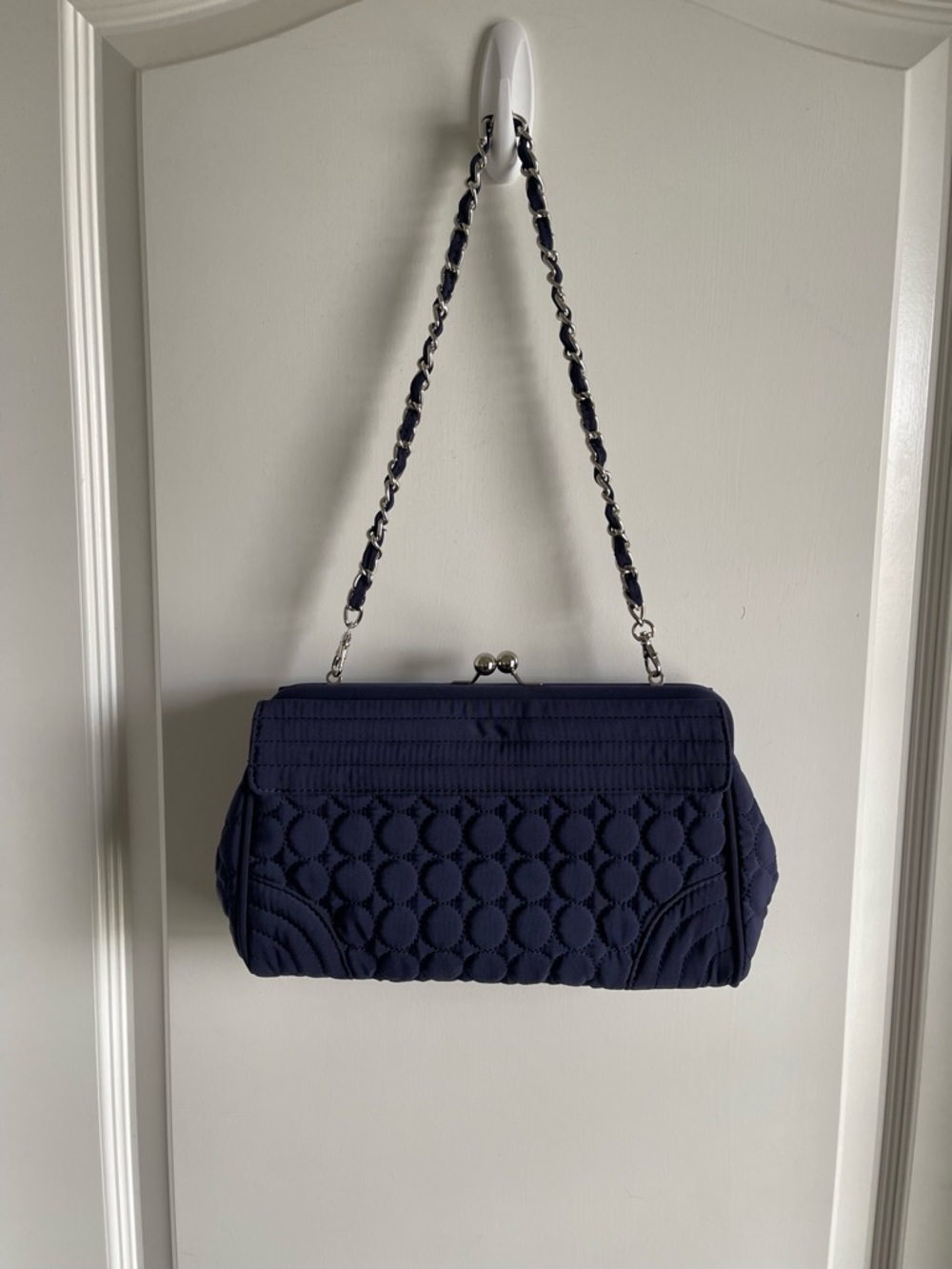 Vera Bradley Blue Quilted Kisslock Shoulder Bag Chain Strap Floral Lined